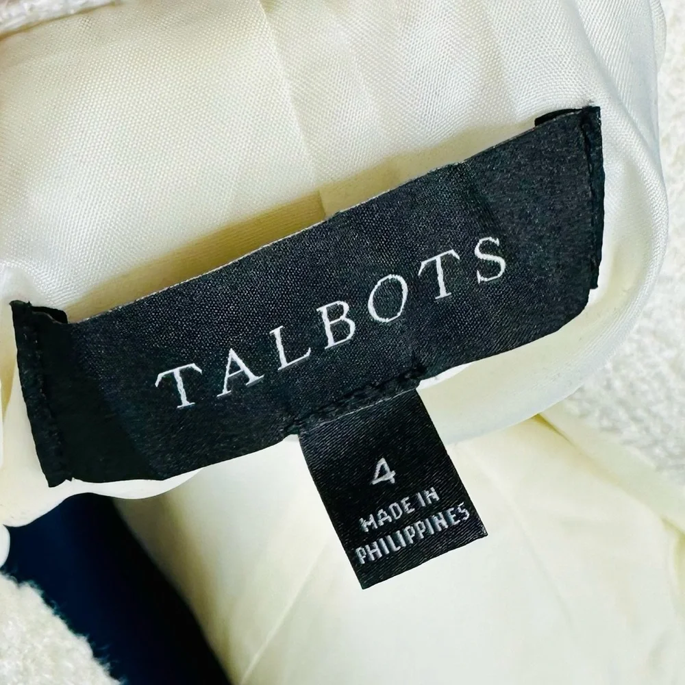 EUC Talbots Cream Tweed Blazer w/ Fringe Trim
